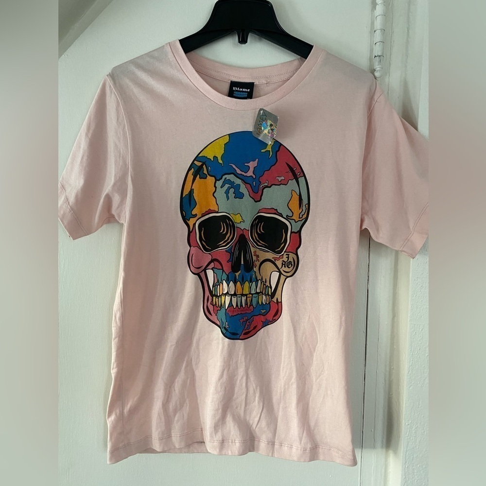 Jamey Green Pink Skull Graphic T-Shirt Men’s Small